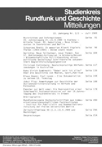 1989, 15. Jahrgang (pdf) - Studienkreis Rundfunk und Geschichte