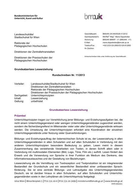 Grundsatzerlass Leseerziehung - Bundesministerium für Unterricht ...