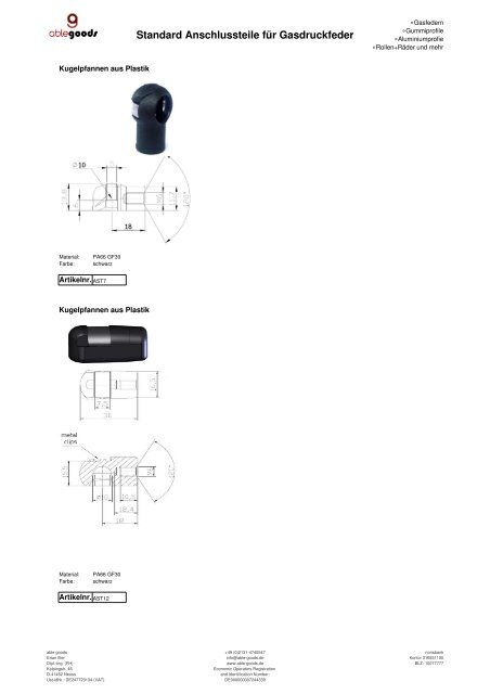 Standard Anschlussteile für Gasdruckfeder - able goods