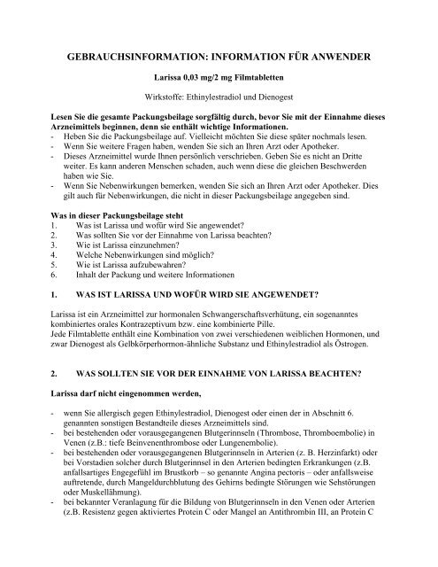 Larissa Gebrauchsinformation zum Download im PDF-Format - Gynial