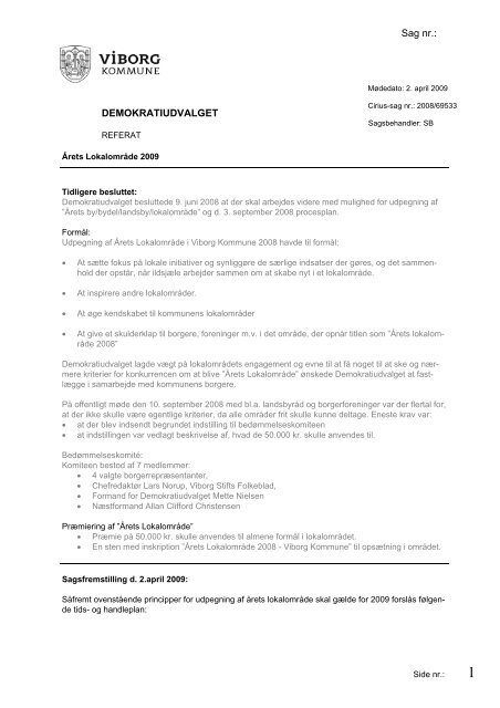 Sag nr.: DEMOKRATIUDVALGET - Viborg Kommune