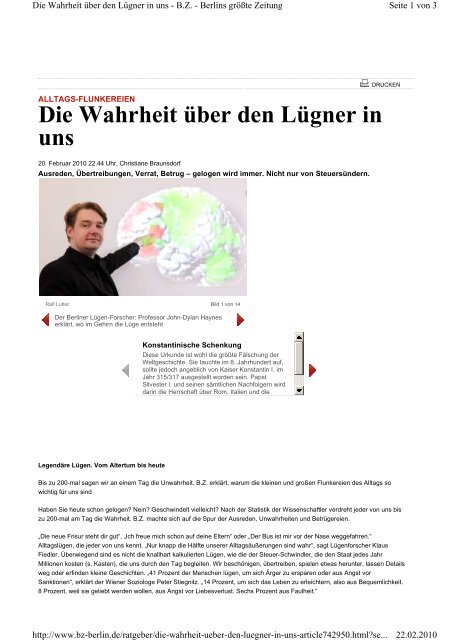 BZ: "Die Wahrheit über den Lügner in uns" - Sophie Charlotte Klinik ...