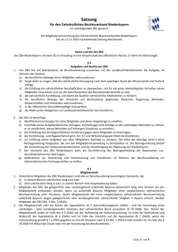 Satzung des ZBV Niederbayern - Zahnärztlicher Bezirksverband ...