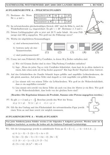 1. Runde (A-G9, B, C) - Mathematik-Wettbewerb des Landes Hessen