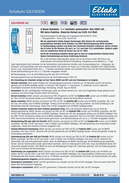 2-Kanal-Schaltuhr S2U12DDX - Eltako