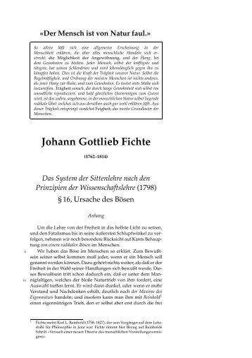 Text von Johann Gottlieb Fichte (1762 1814) über die Ursache des ...