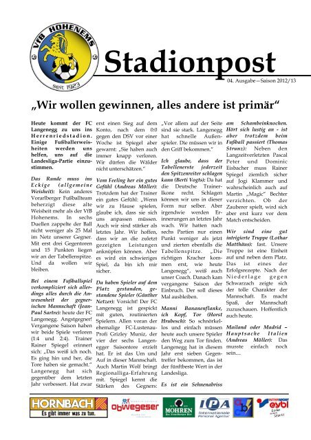 Stadionpost lesen - VfB Hohenems