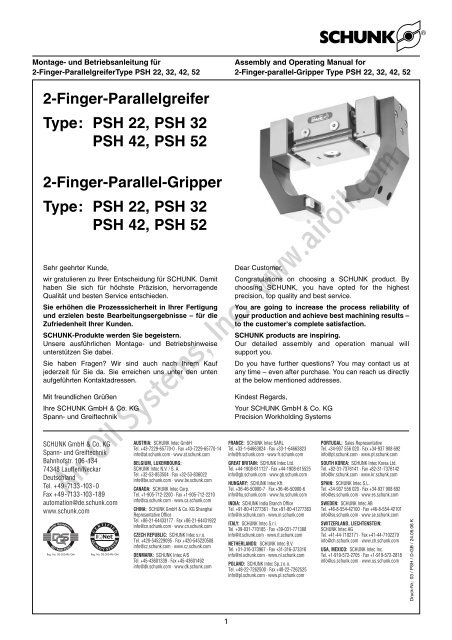 PSH 22, PSH 32 PSH 42, PSH 52 - Air-Oil Systems, Inc.