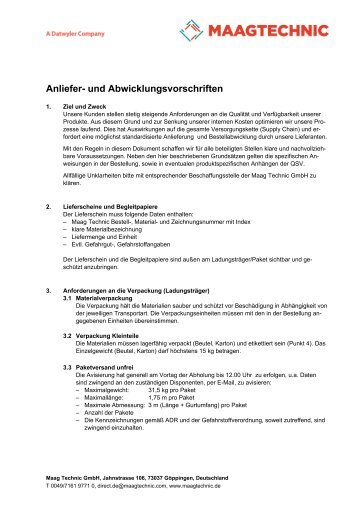 Anliefervorschriften