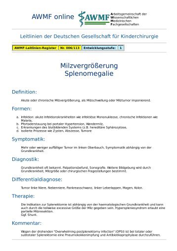 AWMF online - Leitlinie Kinderchirurgie: Milzvergrößerung ...