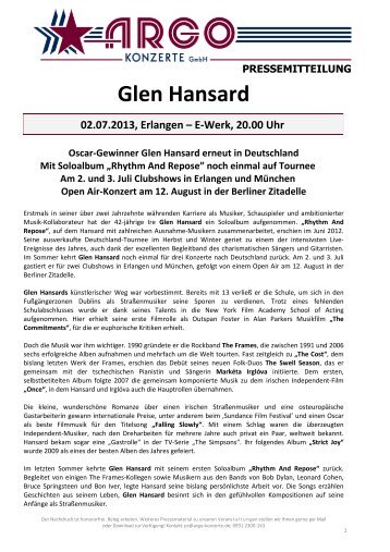 Glen Hansard - E-Werk Erlangen