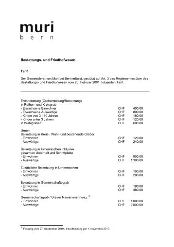 Tarif - Muri bei Bern