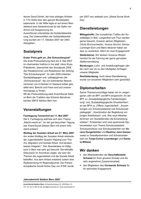 Jahresbericht AvenirSocial Sektion Bern 2007
