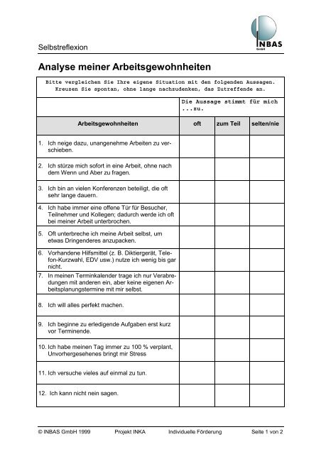 Analyse meiner Arbeitsgewohnheiten - Ausbildungsvorbereitung