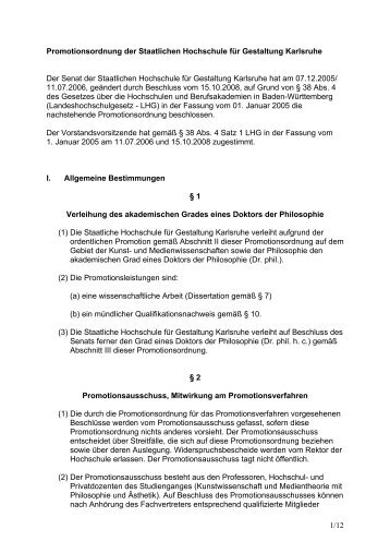 Promotionsordnung der HfG - Staatliche Hochschule für Gestaltung ...