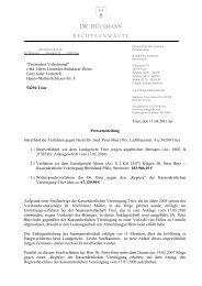 Pressemitteilung der Anwaltskanzlei Dr. Hülsmann, Trier