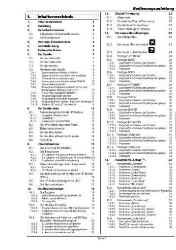 Bedienungsanleitung 1. Inhaltsverzeichnis - Instructions Manuals