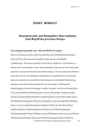 JOSEF BORDAT Menschenrechte und Humanitäre Interventionen