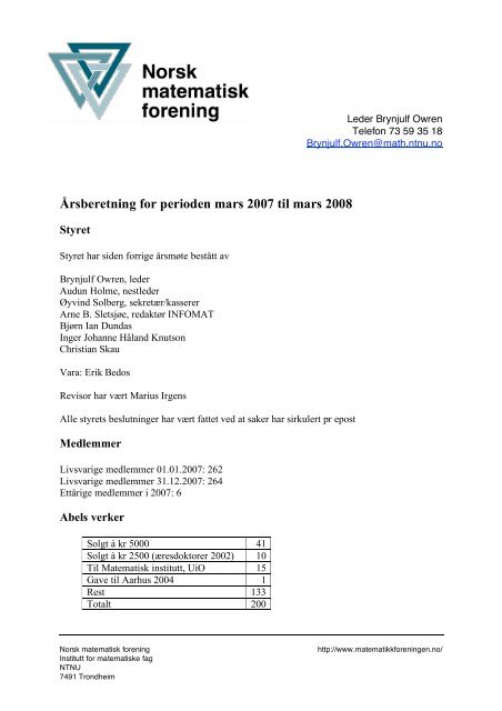 Årsberetning - Norsk matematisk forening