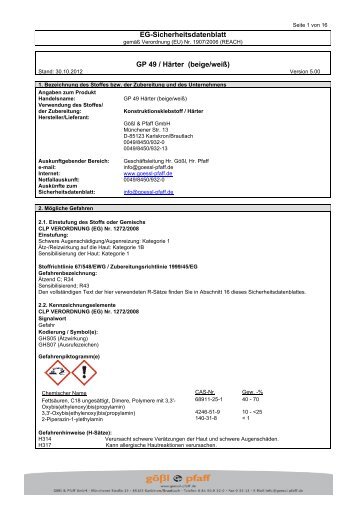 EG-Sicherheitsdatenblatt GP 49 / Härter (beige/weiß)