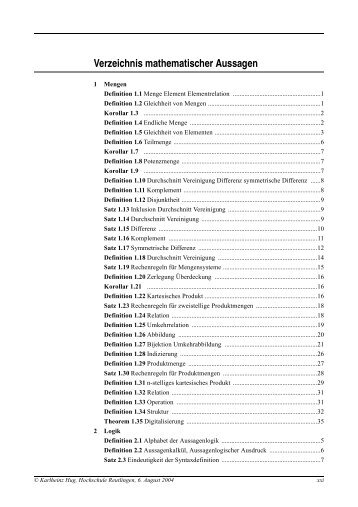 Verzeichnis mathematischer Aussagen - Karlheinz Hug