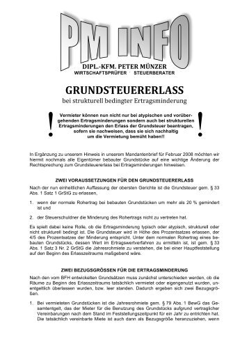 GRUNDSTEUERERLASS - Dipl.-Kfm. Peter Münzer