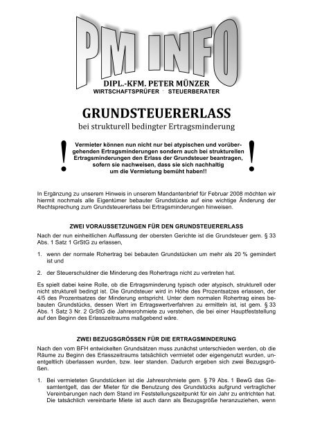 GRUNDSTEUERERLASS - Dipl.-Kfm. Peter Münzer