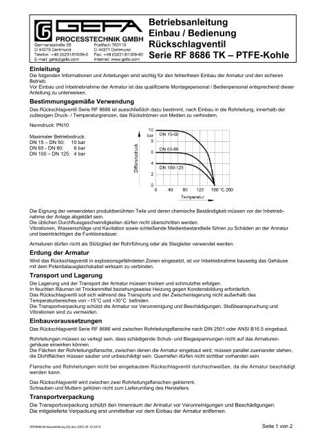 Betriebsanleitung Einbau / Bedienung Rückschlagventil Serie RF ...