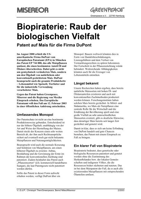 Biopiraterie: Raub der biologischen Vielfalt Patent auf Mais für die ...