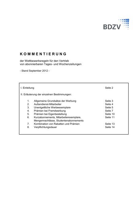 Kommentierung Vertriebsrichtlinien 2012 - BDZV