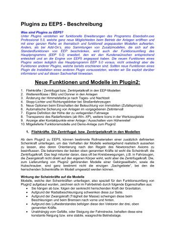 Plugins zu EEP5 - Beschreibung Neue Funktionen und Modelle im ...