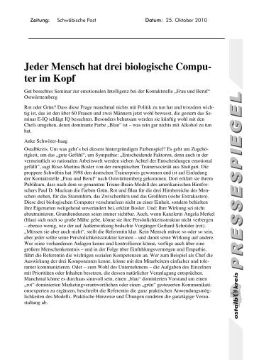 Jeder Mensch hat drei biologische Compu- ter im Kopf - Frau & Beruf