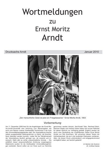 Wortmeldungen zu Ernst Moritz Arndt - Arndt AG Greifswald