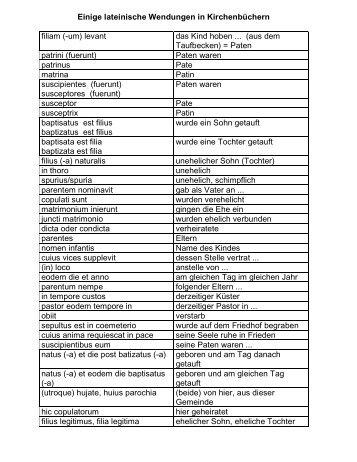 Einige lateinische Wendungen in Kirchenbüchern - auf der ...
