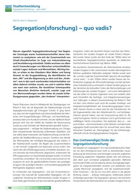 Segregation(sforschung) – quo vadis? - VHW