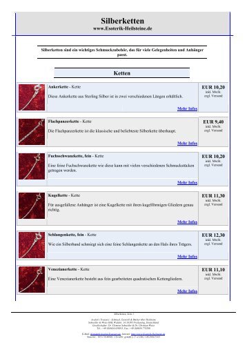 Silberketten - Schmuck, Esoterik & Bücher über Heilsteine