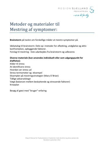 Metoder og materiale til Mestring af symptomer - Region Sjælland