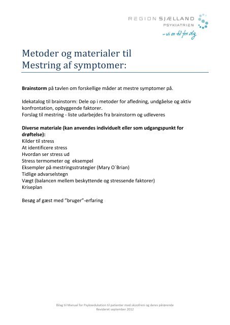 Metoder og materiale til Mestring af symptomer - Region Sjælland