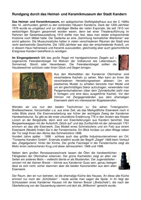 Rundgang Durch Das Museum Stadt Kandern