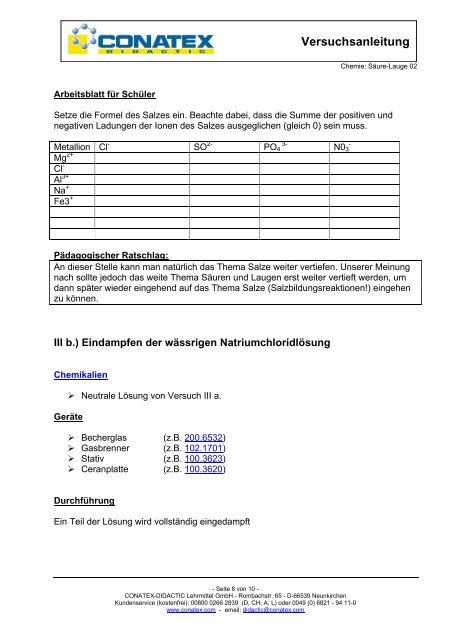 Versuchsanleitung - Conatex-Didactic Lehrmittel GmbH