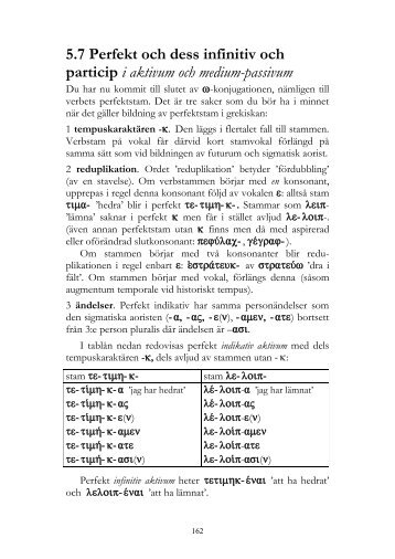 Perfekt och dess infinitiv och particip. - klassiskagrekland.se