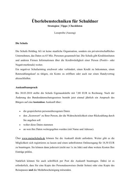 Leseprobe Auszug Uberlebenstechniken Fur Schuldner