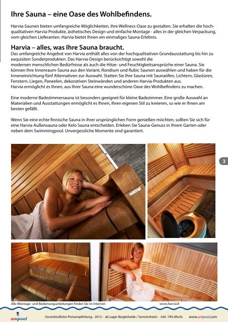 Sauna 2012 - Catalogue piscine en kit Unipool piscines et Fitness