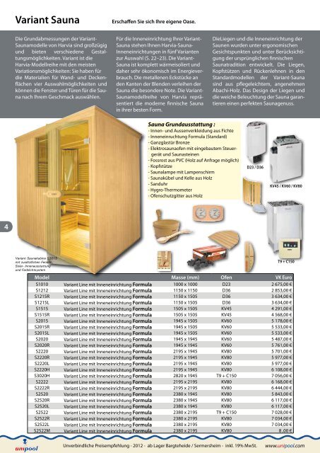 Sauna 2012 - Catalogue piscine en kit Unipool piscines et Fitness