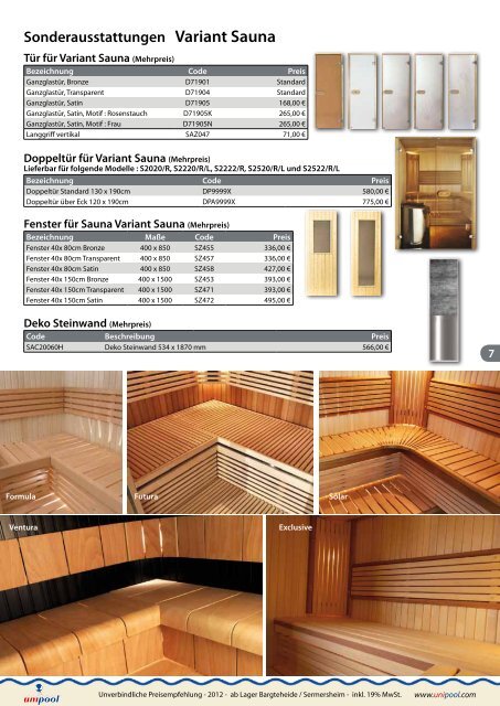Sauna 2012 - Catalogue piscine en kit Unipool piscines et Fitness