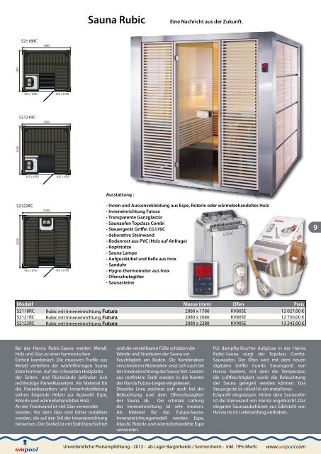 Sauna 2012 - Catalogue piscine en kit Unipool piscines et Fitness