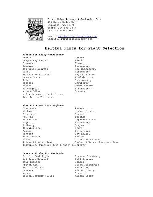 Helpful Hints For Plant Selection Burnt Ridge Nursery