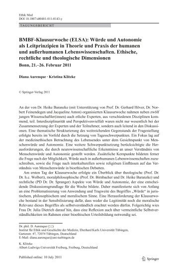 BMBF-Klausurwoche (ELSA): Würde und Autonomie - Dr. Heike ...