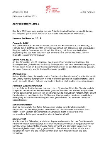 Jahresbericht 2012 der Präsidentin - Familienverein Fällanden