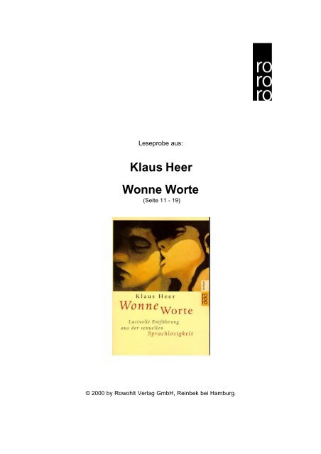 Klaus Heer Wonne Worte - Rowohlt Theaterverlag